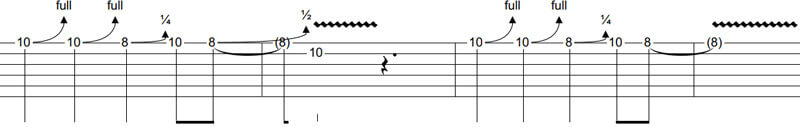based around some full step bends, but you’ll notice on the 8th fret there are some ¼ step bends